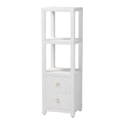 bali & pari Xavier Grasscloth Tall Storage Cabinet - Woven Accent Displaying Tower Bookcase with Open Shelves and Drawers, Space-Saving Organizer for Living Room, Bedroom, or Entryway